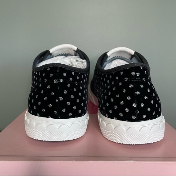 KATE SPADE Vale Black Silver Glitter Dotted Low Top Velvet Sneaker Scalloped 7.5 - Picture 10 of 16